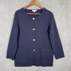 J.CREW Sweater Cardigan Womens XS Blue Merino Wool Gold Buttons #B0154